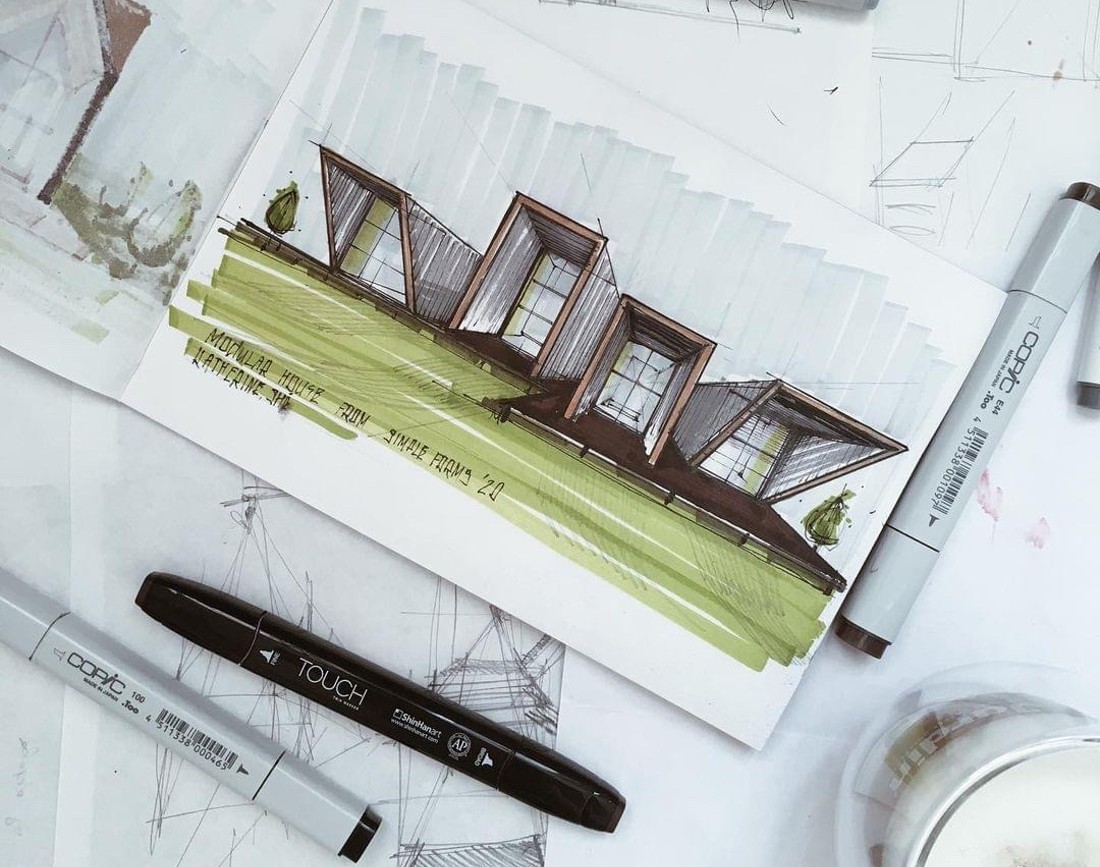 Schita de mana cu randarea unei cladiri