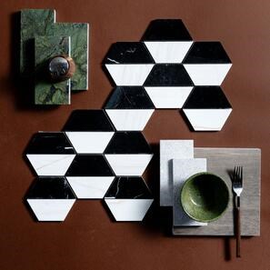 Mozaic Marmura Black&White Hexagon Polisata, 20.2 x 28.6 cm