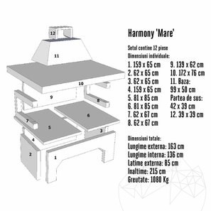 Detalii tehnice Gratar Gradina Harmony 'Mare' - Placat cu caramida refractara