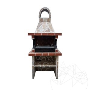 Gratar Gradina Traditional Mic cu raft (Carbune/Lemn, 100x60x218 cm, 650 kg, piatra naturala Rhodos, caramida)