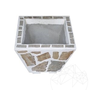 Jardiniera Rustica din Beton, 50x50 cm - Placata cu Piatra Poligonala Rhodos | Ideala pt Flori în Gradina, Terasa si Ale