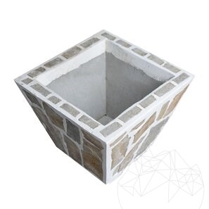 Jardiniera Rustica din Beton, 50x50 cm - Placata cu Piatra Poligonala Rhodos | Ideala pt Flori în Gradina, Terasa si Ale