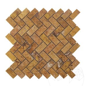 Mozaic Travertin Peach Chevron Polisat, 2.5 x 5 cm