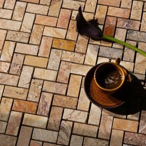 Mozaic Travertin Peach Chevron Polisat, 2.5 x 5 cm