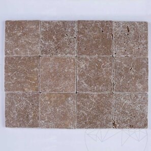 Montaj Travertin Noce Cross Cut Antichizat 10 x 10 x 1 cm