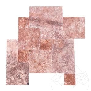 Travertin Opium Red Cross Cut French Pattern Set Periat, 1.2 cm
