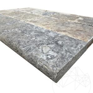 Bordura Travertin Silver Standard Antichizat Cross Cut, 3 x 15 x 61 cm