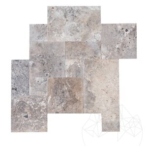 Travertin Silver Cross Cut French Pattern Set Periat, 1.2 cm