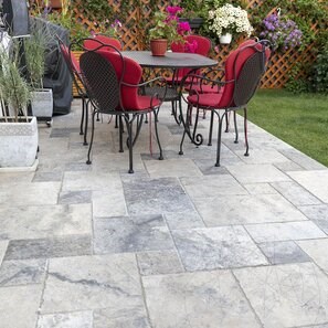 Travertin Silver Cross Cut French Pattern Set, Periat si Daltuit, 3 cm