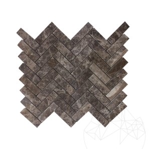 Mozaic Marmura Dark Emperador Chevron Polisat, 2.5 x 5 cm
