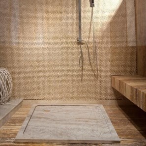 Cadita dus baie travertin Latte ULTRA PLAT, 90 x 90 x 3 cm
