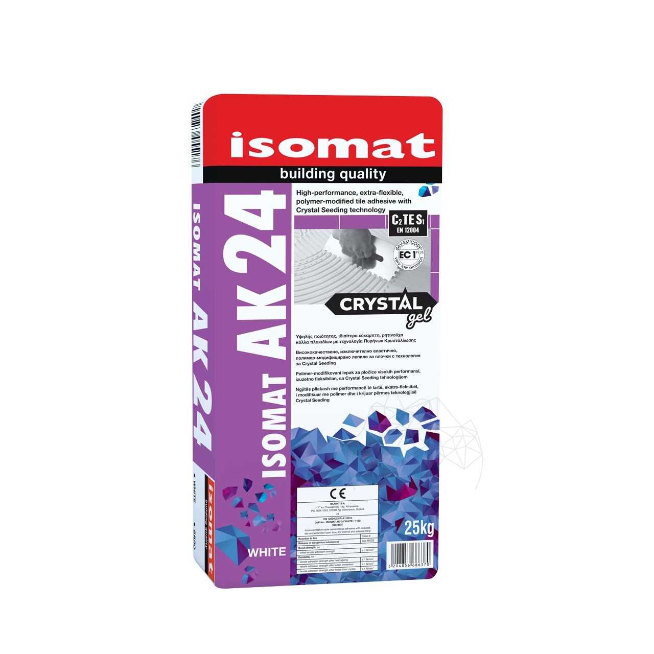 ISOMAT AK-24 Crystal Gel - Adeziv extra-flexibil pentru marmura, gresie portelanata si piatra,alb transparent, 25 kg