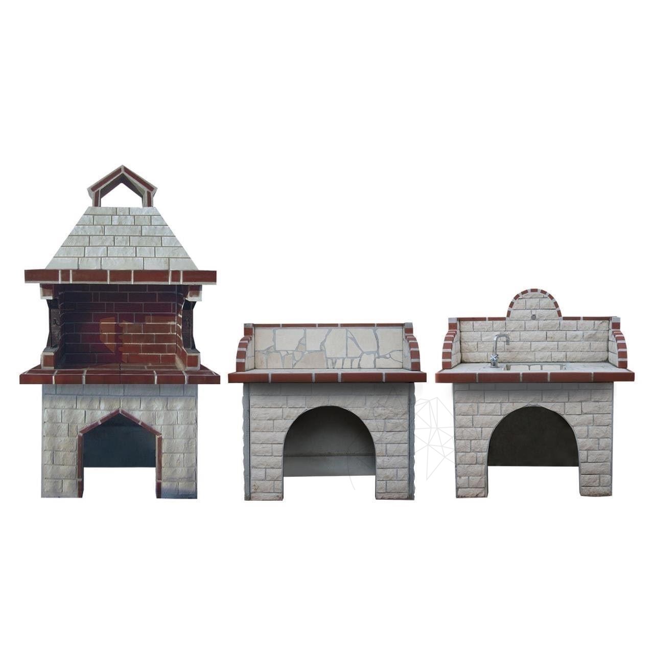Set Mobilier Gradina Family, Standard (3 piese - Gratar Mediu, Carbune/Lemn, Masa, Lavoar) - piatra decorativa, caramida