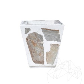Jardiniera Rustic din Beton 30x40 cm – Placata cu Piatra Poligonala Rhodos | Ideala pt Flori în Gradina, Terasa si Alei