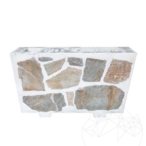 Jardiniera Rustica din Beton, 30x60 cm - Placata cu Piatra Poligonala Rhodos | Ideala pt Flori în Gradina, Terasa si Ale
