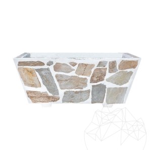 Jardiniera Rustica din Beton, 100x50 cm - Placata cu Piatra Poligonala Rhodos | Ideala pt Flori în Gradina, Terasa si Al