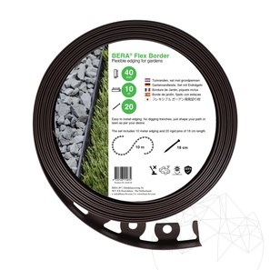 BERA - Bordura flexibila Flex Border neagra, set 10 m, inaltime 4 cm (include 20 tarusi)