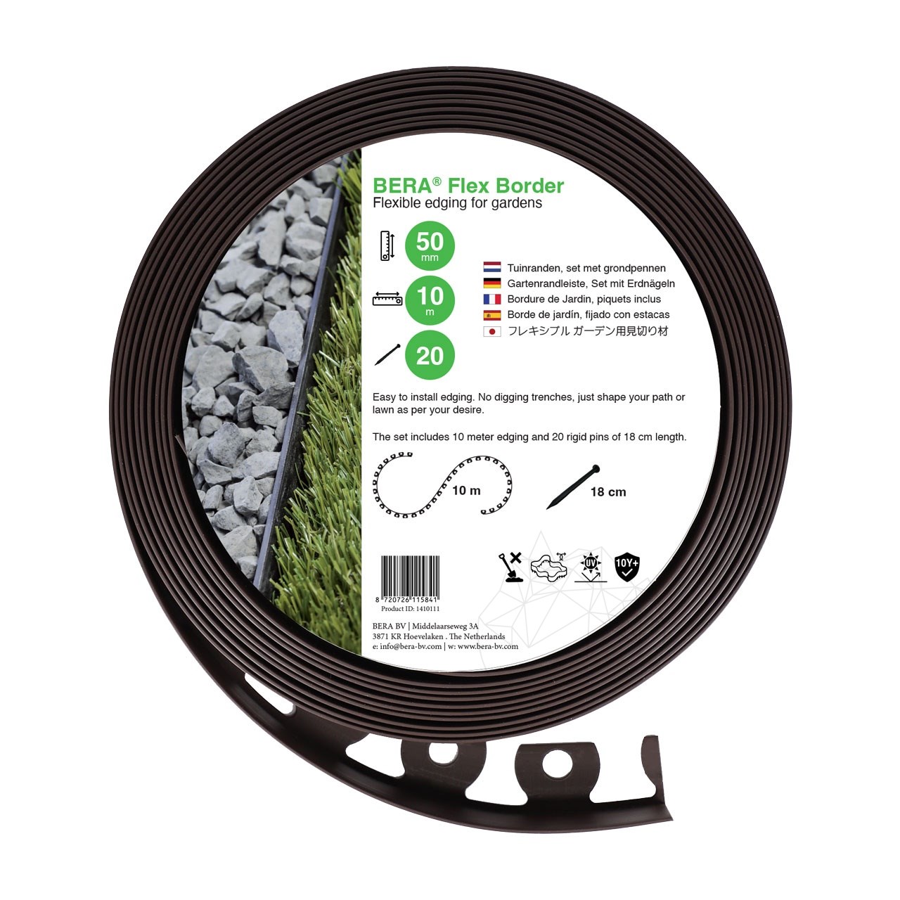 BERA - Bordura flexibila Flex Border neagra, set 10 m, inaltime 5 cm (include 20 tarusi)