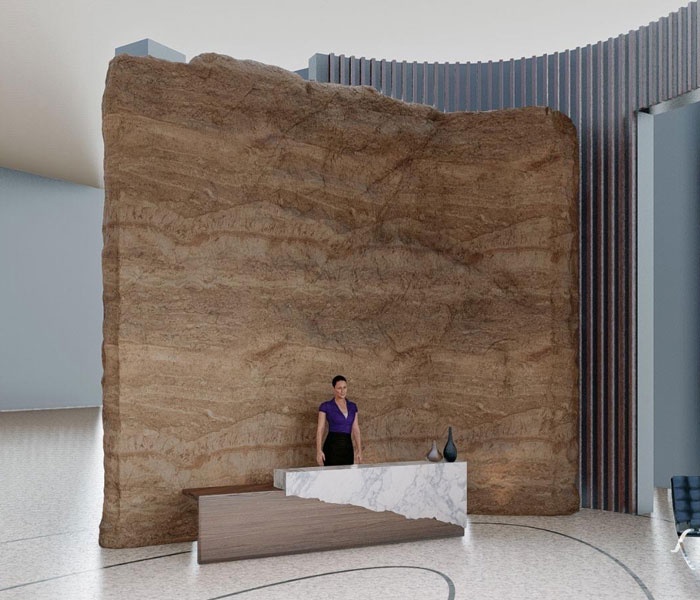 Un nou proiect - Receptie realizată pe sculptura 3D în travertin Yellow o fuziune între tehnologie și măiestrie artizanală