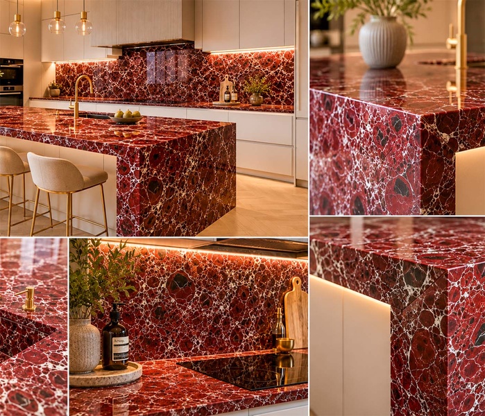 Marmura Rosso Levanto: piatra dramatică din Liguria care redefinește design-ul interior în 2026