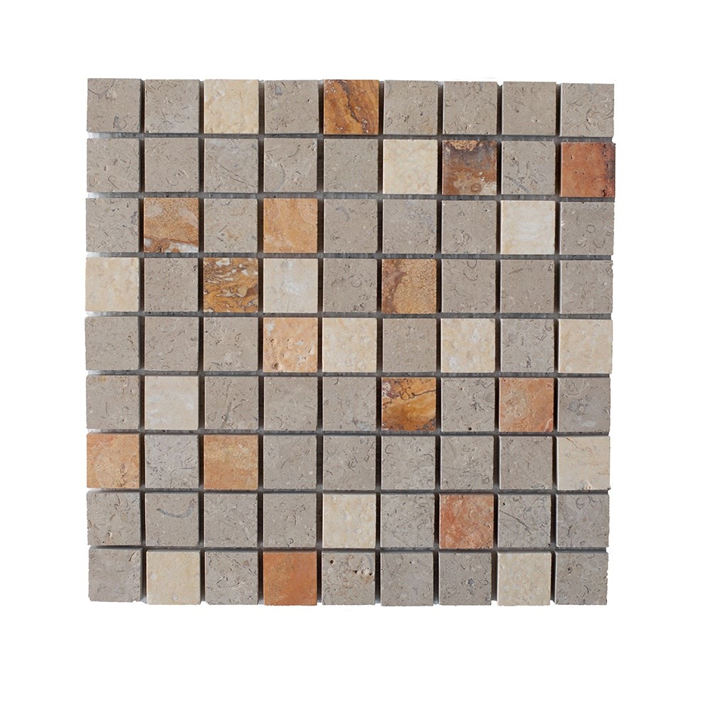 Mozaic Mix Travertin Peach / Limestone Astoria / Marmura Crema Royal Periat, 3 x 3 cm