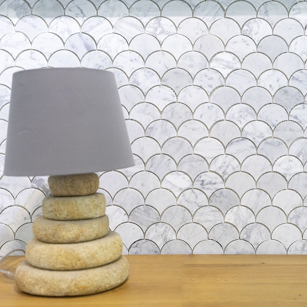 Mozaic Marmura Bianco Carrara Fish Scale Mata