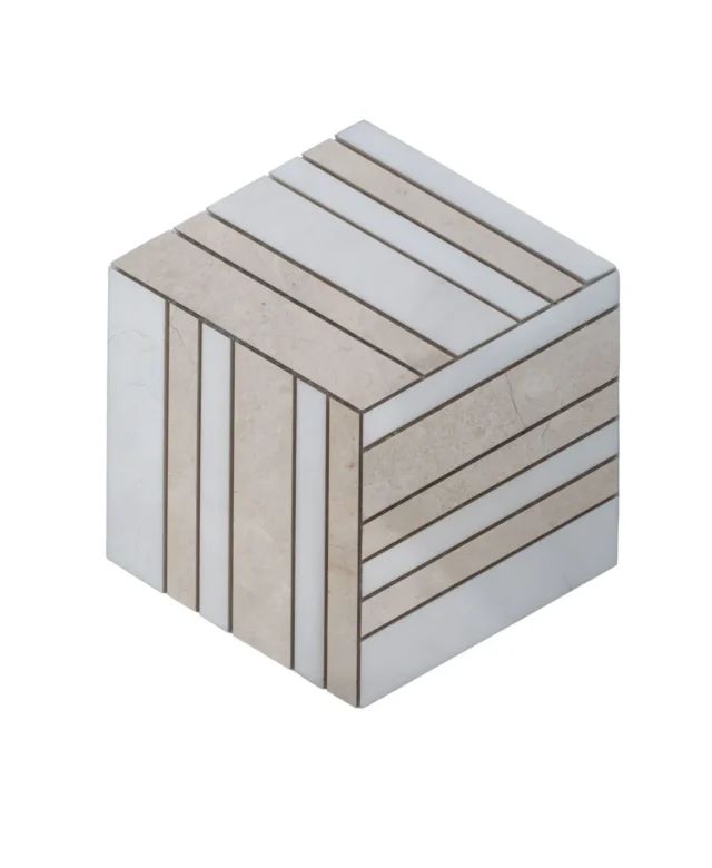 Mozaic Marmura White&Beige 3D Cube Polisata, 20 x 20 cm
