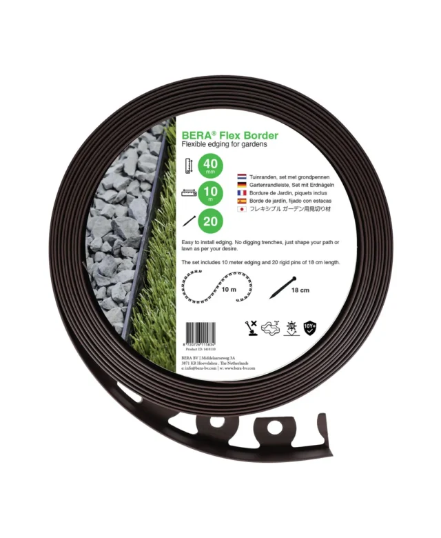 BERA - Bordura flexibila Flex Border neagra, set 10 m, inaltime 4 cm (include 20 tarusi)