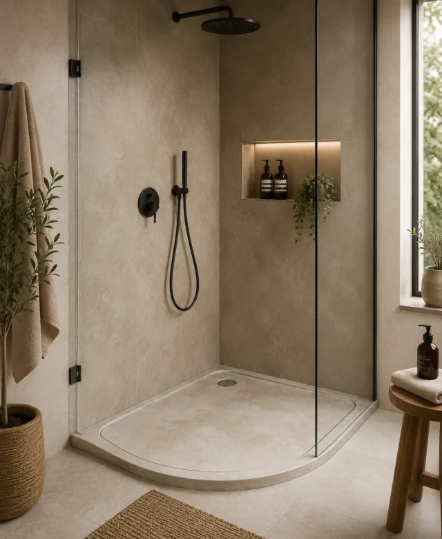 Cadita dus semirotunda travertin classic ULTRA PLAT, 90 x 90 x 3 cm